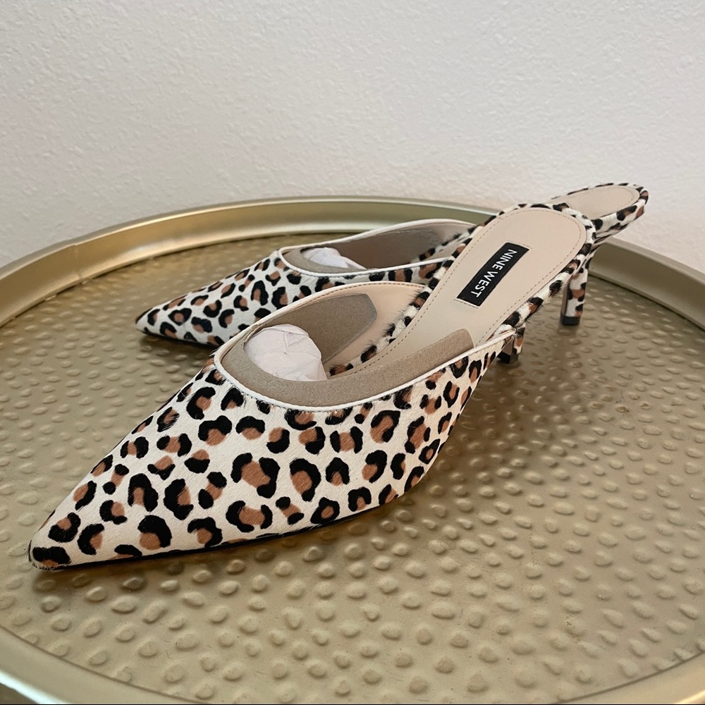 GORGEOUS! NWOT! Nine West leopard print calf hair heel mules.